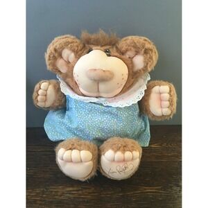 Girl Furskins Xavier Roberts 1985 Vintage Plush Bear Large Child bear blue dress
